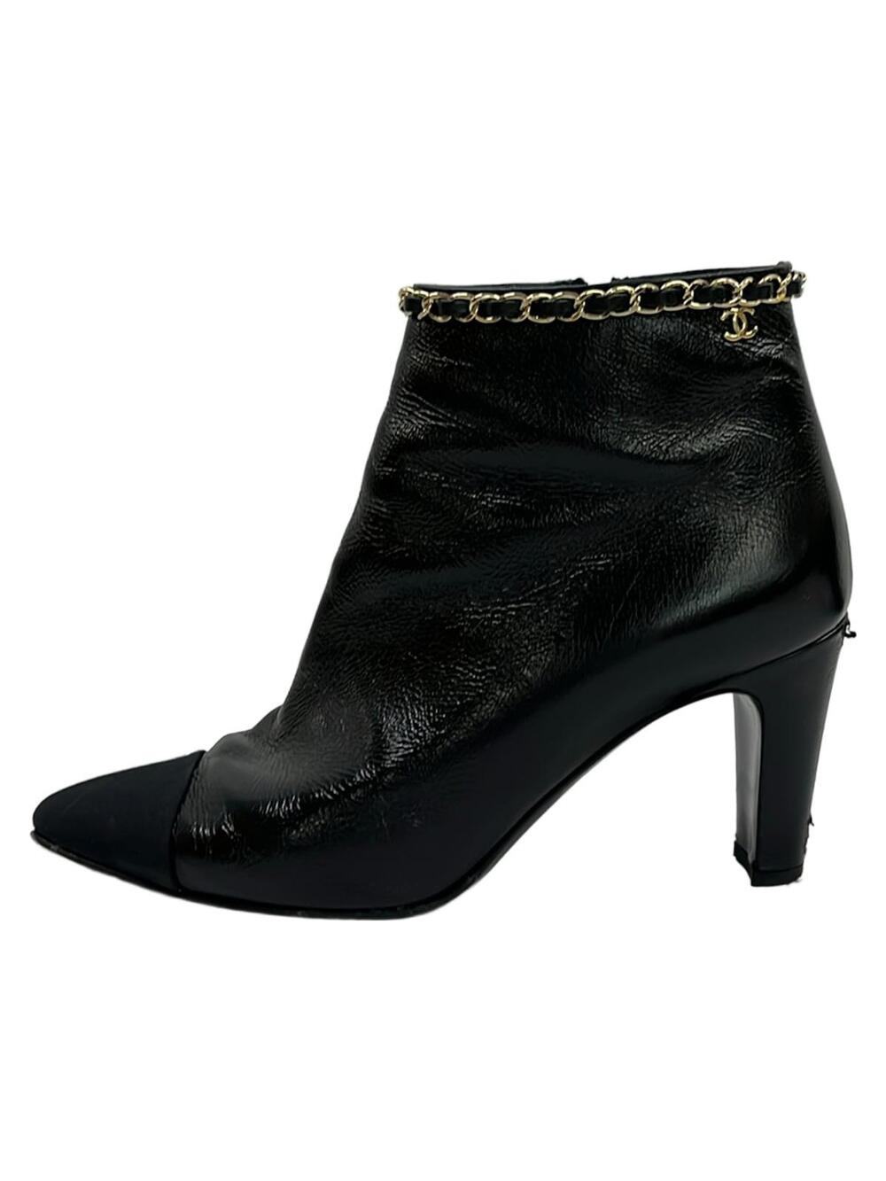 Chanel Black Leather Women's Boots Gold #346396C55B